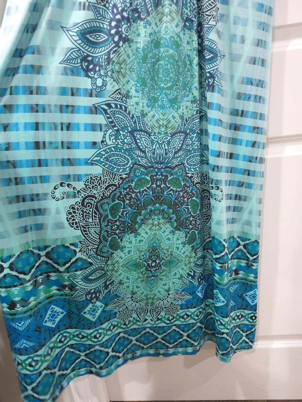 WORLD UNITY Boho Summer Resort Sleeveless V-Neck Maxi Dress, Stretchy, Size XL - Picture 8 of 15